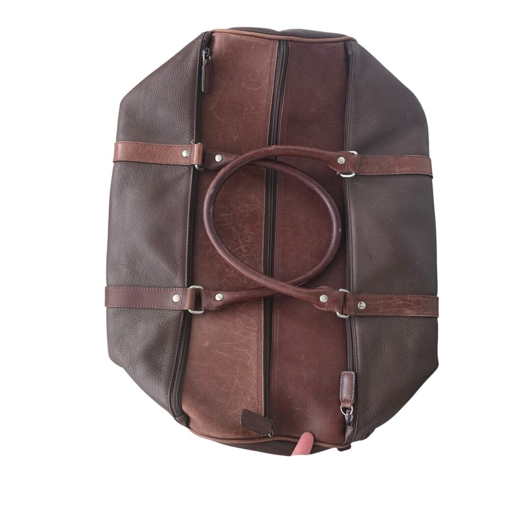 M London Mens Tote Duffel Bag Brown Leather Travel Gym Weekender Carry On Preppy - Picture 13 of 14